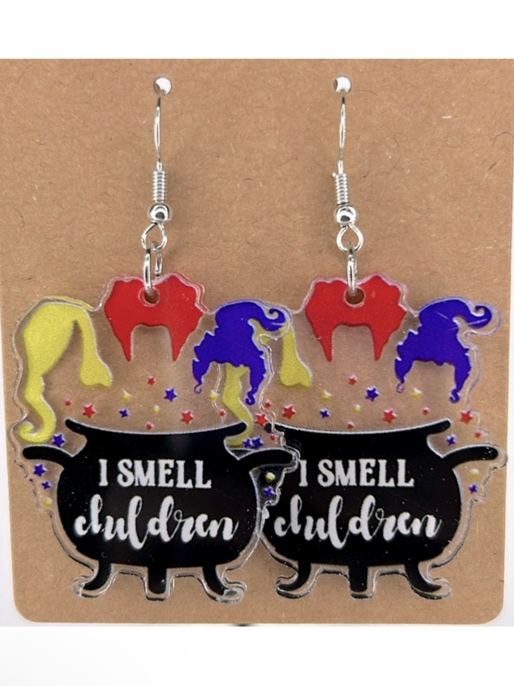 2D Hocus Pocus Cauldron “I smell children” Earrings Halloween Acrylic